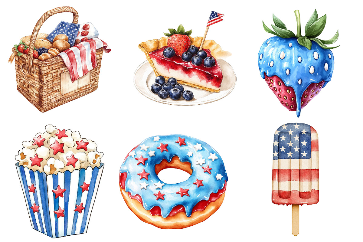 Patriotic Party Foods Clipart, an Icon by Watercolor design (Photo 3 of 4)