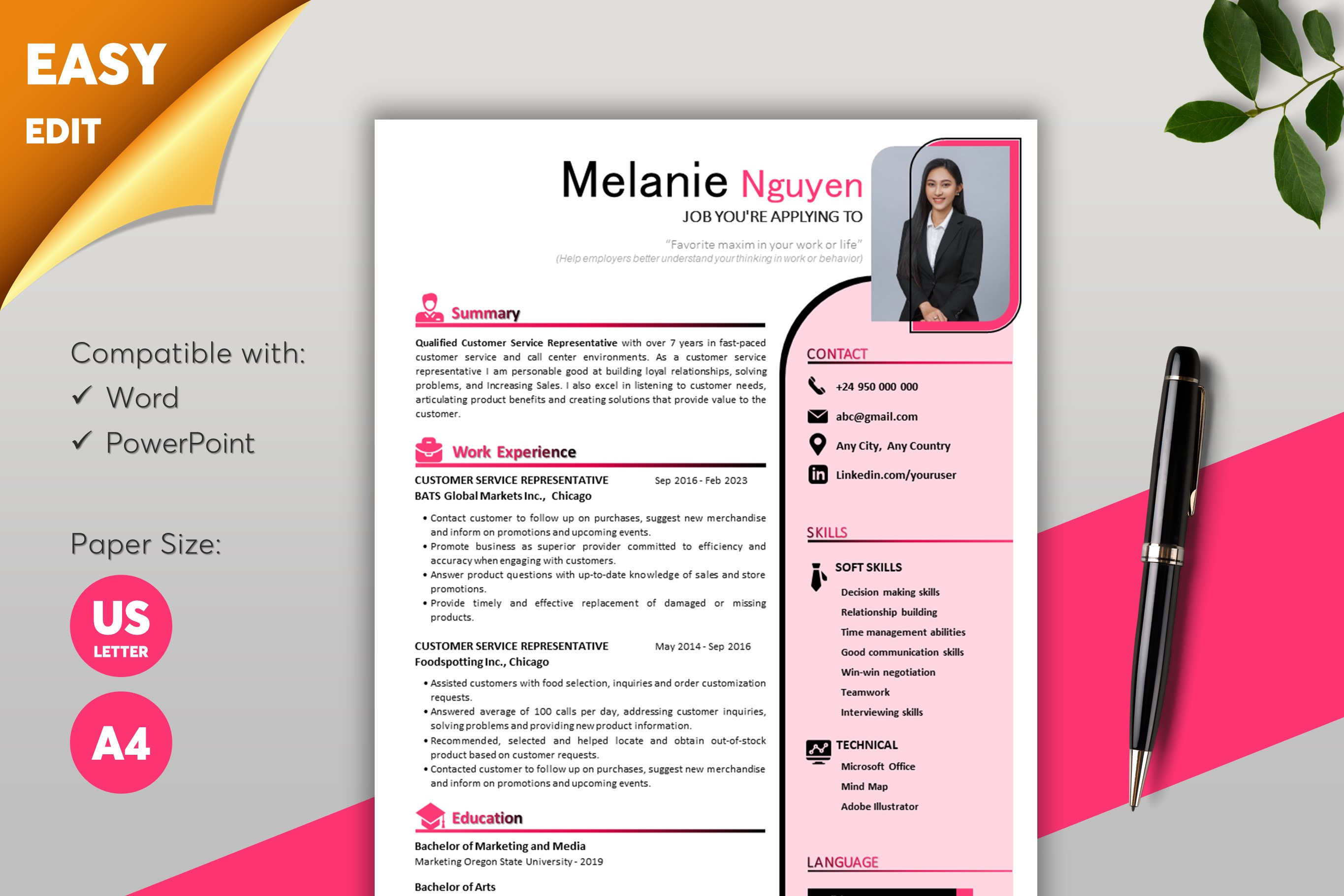 ATS Resume CV Word & PowerPoint - 8, a Resume Template by MrCam