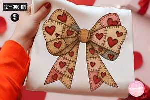 Patchwork Valentine’s Day Bow PNG, an Illustration by CreationArt
