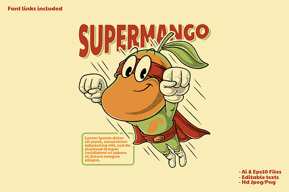 Flying Superhero Mango Mascot