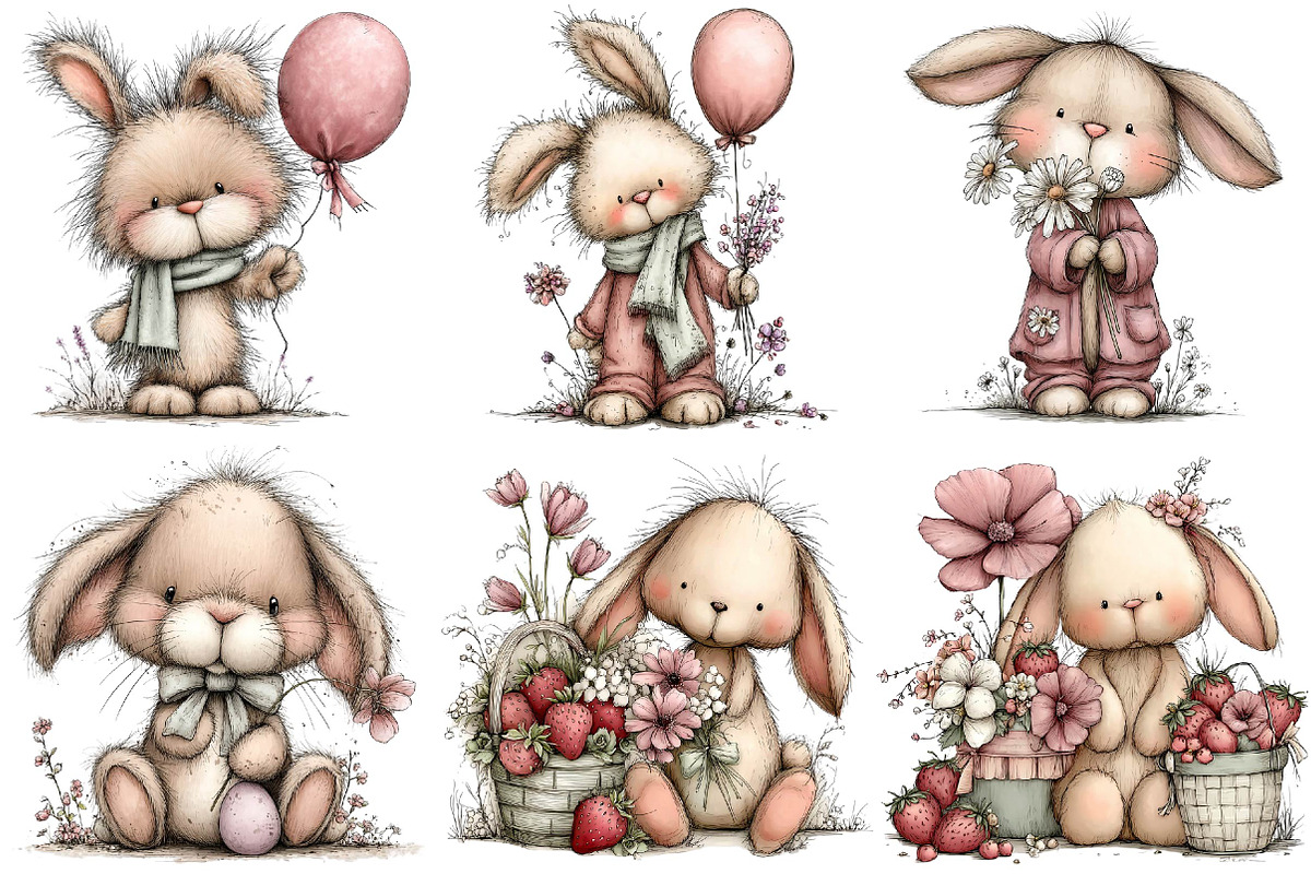 Whimsical Spring Bunny Clipart, an Illustration by DreamPrint404 (Photo 4 of 6)