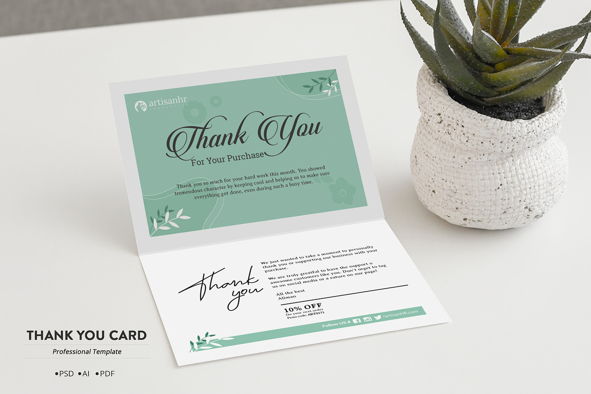Thank you card Template, a Business Card Template by artisanHR (Photo 1 of 4)