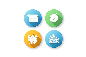 Money Debt Flat Glyph Icons Set