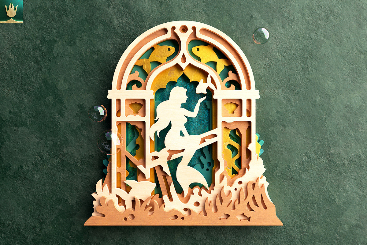 Mermaid 3D Layered Laser Cut File, a Decorative Illustration by pixaroma (Photo 2 of 8)