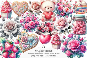 Valentines Day Watercolor Clipart, an Illustration by SinaCreation