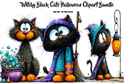 Witchy Black Cats Halloween Clipart, a Seasonal Illustration by CreationArt (Thumbnail 1 of 7)