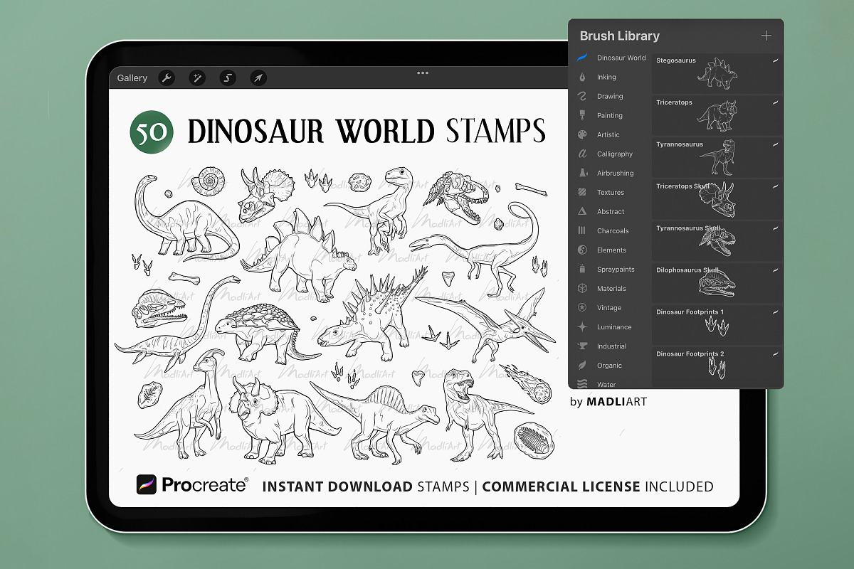 33 Dinosaur World Procreate Stamps, a Shape Add-On by MadliArt (Photo 2 of 4)