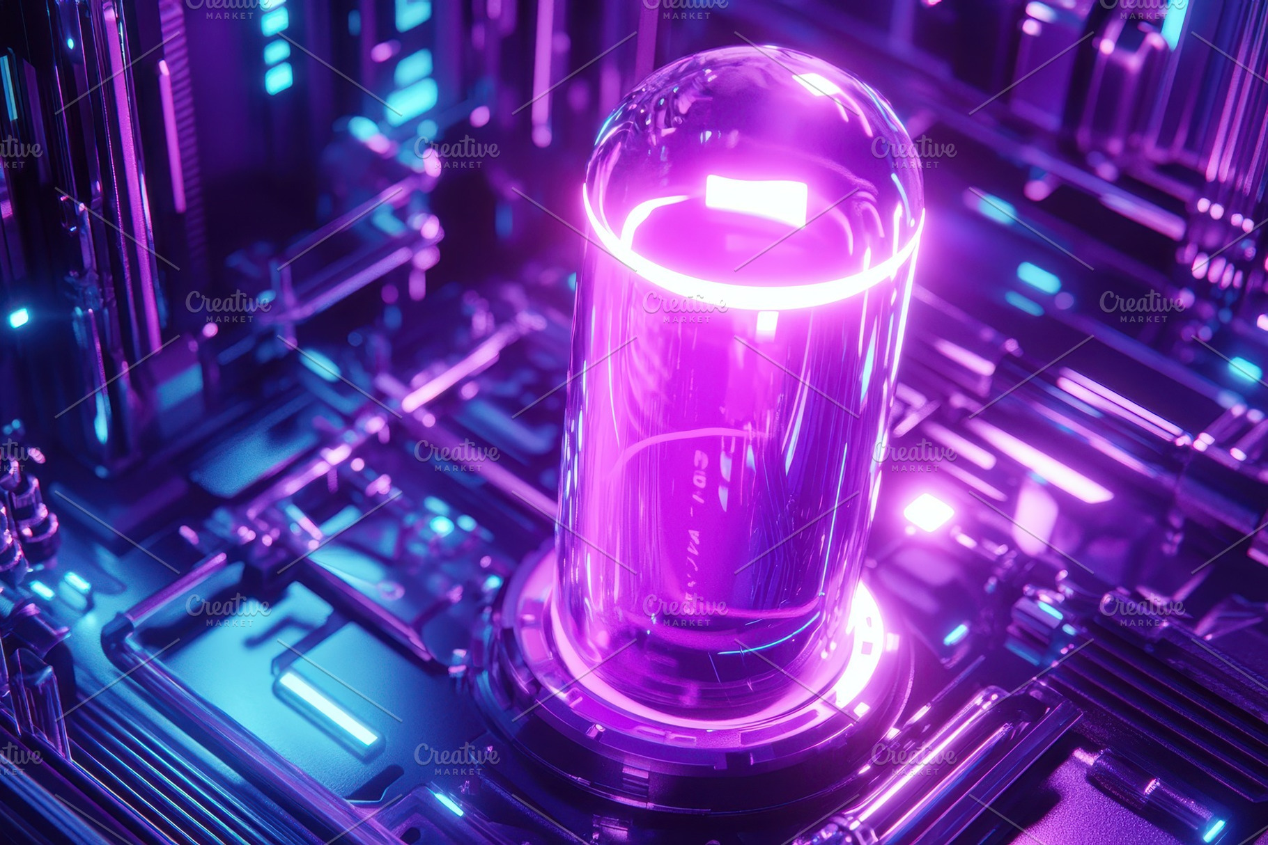 Glowing capsule in cyber world, a Photo by Pavel_design