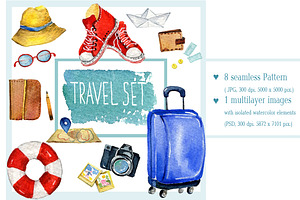 Watercolor travel clipart set