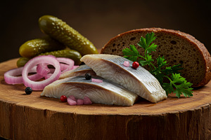 Pickled herring fillets with red oni, a Food & Drink Photo by professorinc