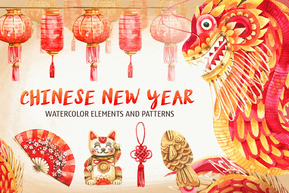 Chinese New Year, a Decorative Illustration by Watercolor by Tonia Tkach (Photo 1 of 5)