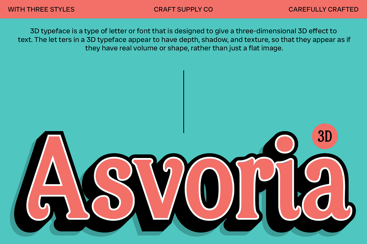 Asvoria 3D, a Serif Font by Craft Supply Co. (Photo 1 of 8)