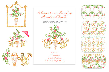 Chinoiserie Monkey Bamboo Pagoda, an Illustration by LABFcreations