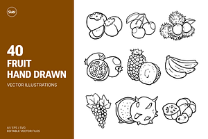 40 Fruit Hand Drawn Illustrations, an Object Illustration by SLAB! Design