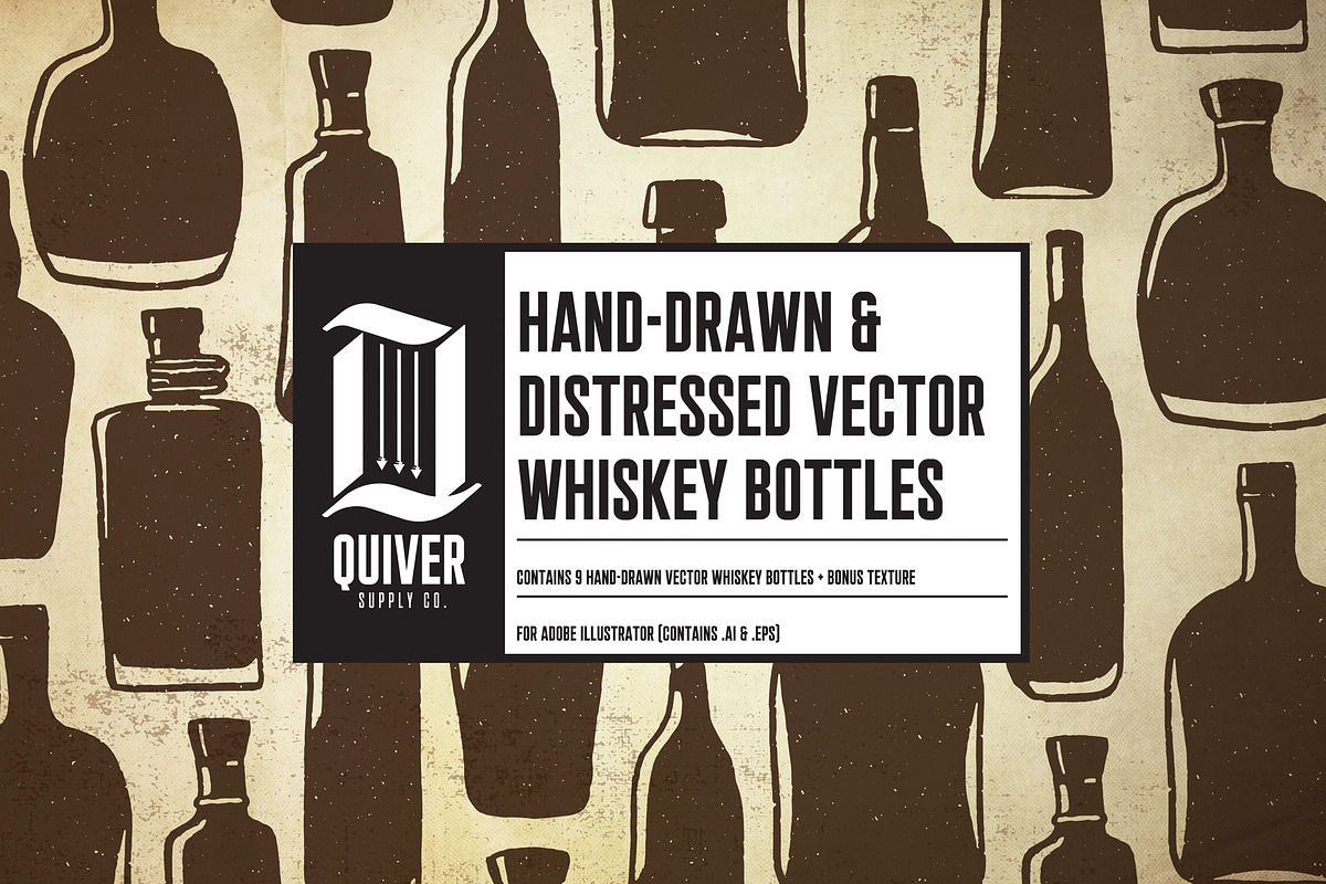 Hand-drawn whiskey bottles, a Texture Illustration by Quiver Supply Co. (Photo 1 of 3)