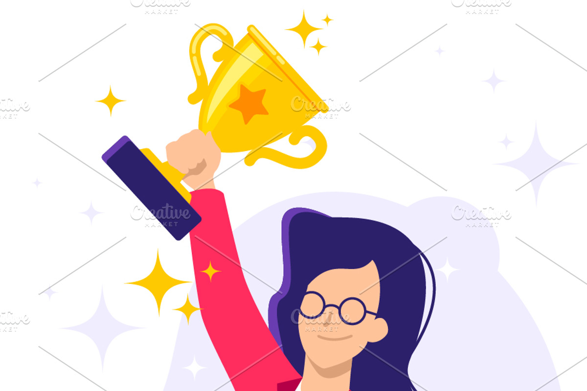 Successful Young Women With Trophy, a Person Illustration by Black White Mouse Design (Photo 2 of 3)