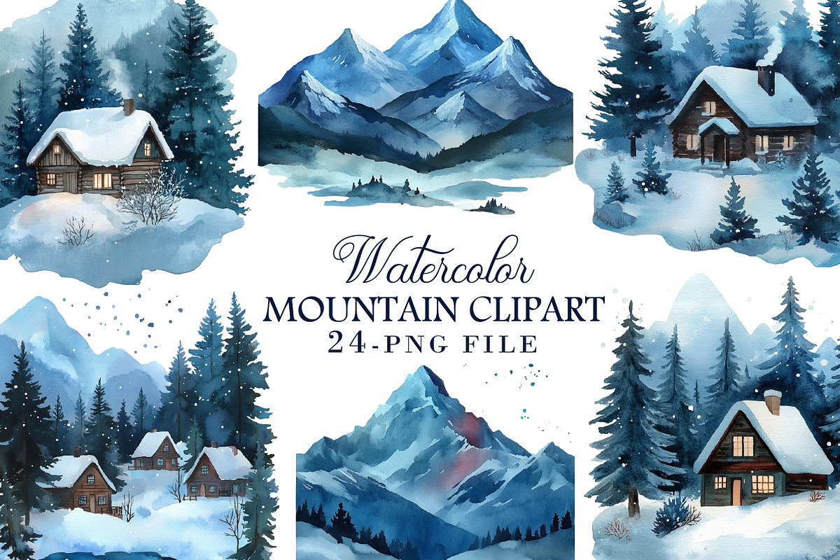 Watercolor Mountain Clipart, an Illustration by Libby Wishes (Photo 1 of 4)