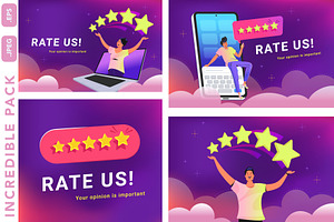 Rating illustrations with characters, a Technology Illustration by Julia Tim