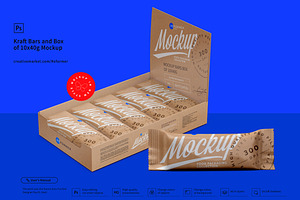 Kraft Bars And Box Of 10x40g Mockup