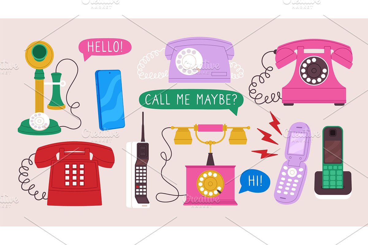 Retro digital phones wire style, a Graphic by LadadikArt