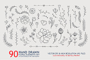 90 hand drawn floral elements set, a Decorative Illustration by Anttoniu (Thumbnail 1 of 3)