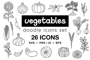 Vegetables doodle icons set