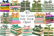 Sage Coquette Bow Book Stack Clipart, an Illustration by DreamPrint404 (Thumbnail 1 of 5)