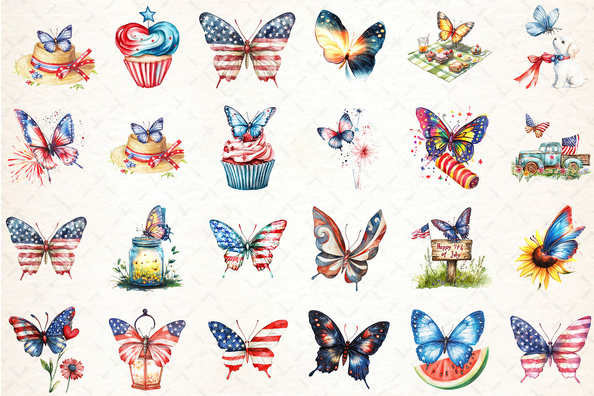 Watercolor Butterfly 4th Of July, an Illustration by DreamCafeArt (Photo 3 of 5)