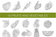15 Fruits &Vegetables coloring pages, a Decorative Illustration by Somjai King (Thumbnail 1 of 6)