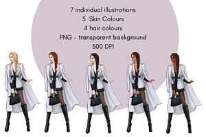 Girls In Grey Fashion Clipart Set