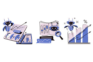 Robot analytics set - cute chatbot, a Technology Illustration by art PVP - market