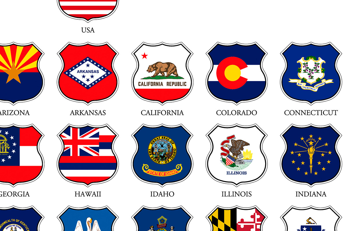 Shields with the flags of the USA, an Education Illustration by frizio (Photo 2 of 10)
