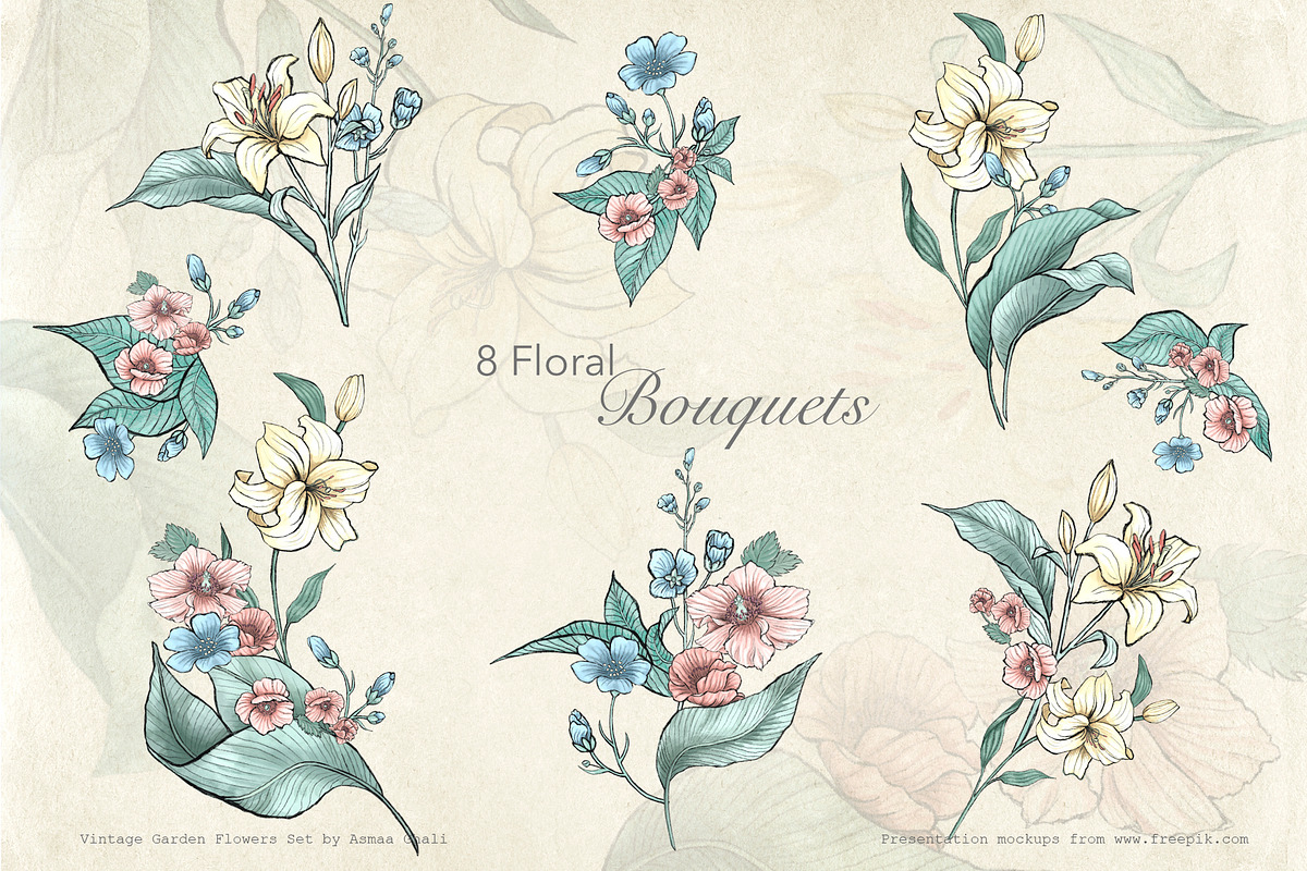 Vintage Garden Flowers, a Decorative Illustration by Evenif (Photo 2 of 22)