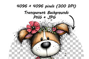 Whimsical Dogs Floral Clipart Spring, a Graphic by one-touch (Thumbnail 7 of 19)