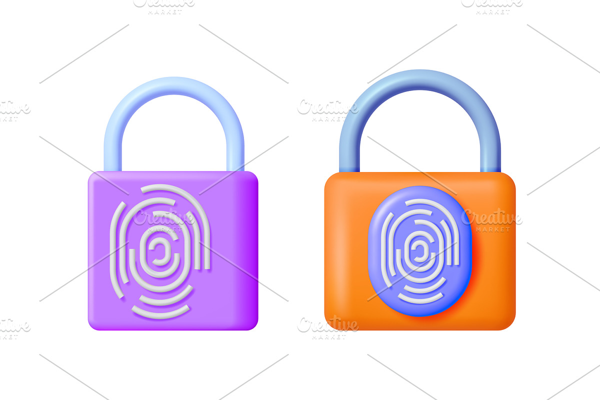 Two vector 3d padlocks with, a Technology Illustration by Abscent