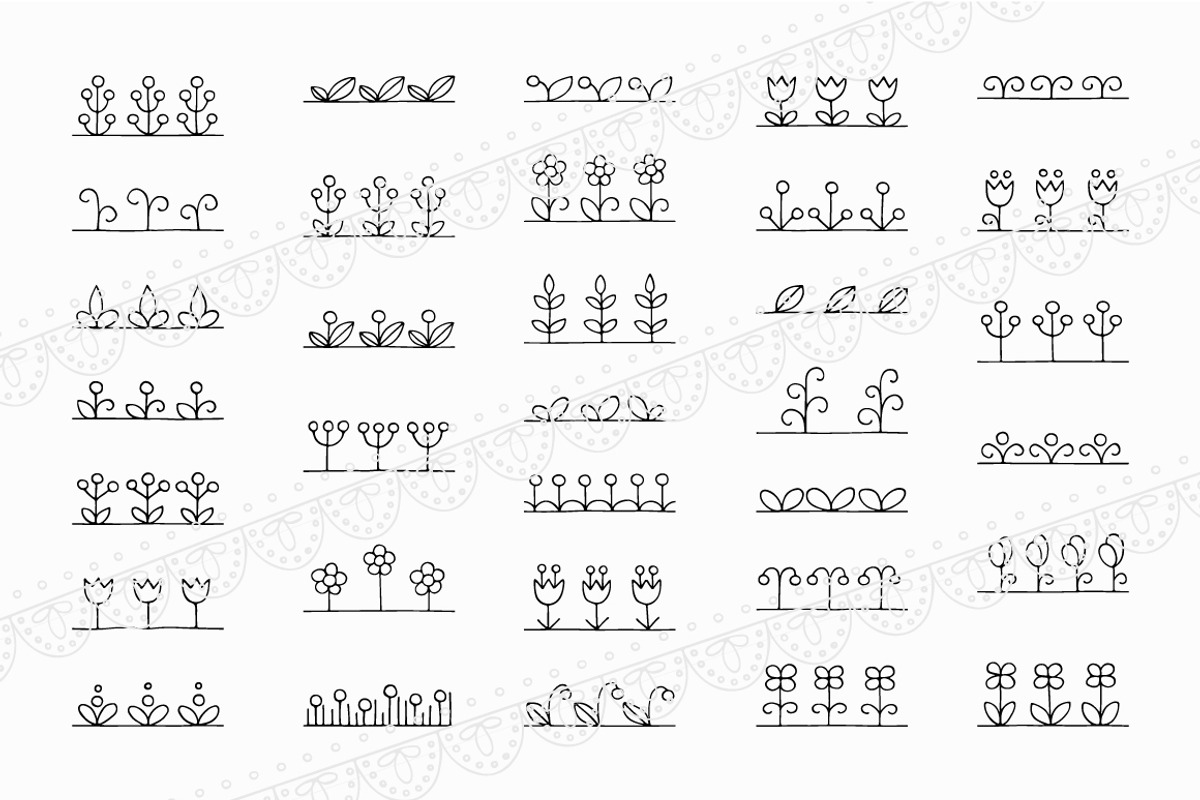 Handdrawn decorative floral brushes.