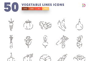 50 Vegetable Lines Icons