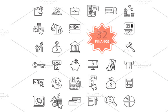 Thin Line Icons Of Finance