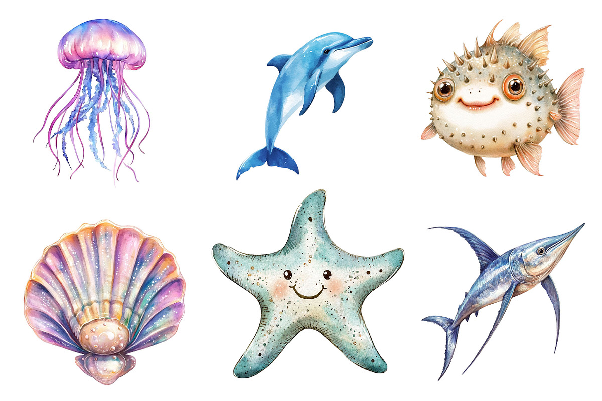 Watercolor Under the Sea Clipart, an Illustration by Designking (Photo 5 of 6)