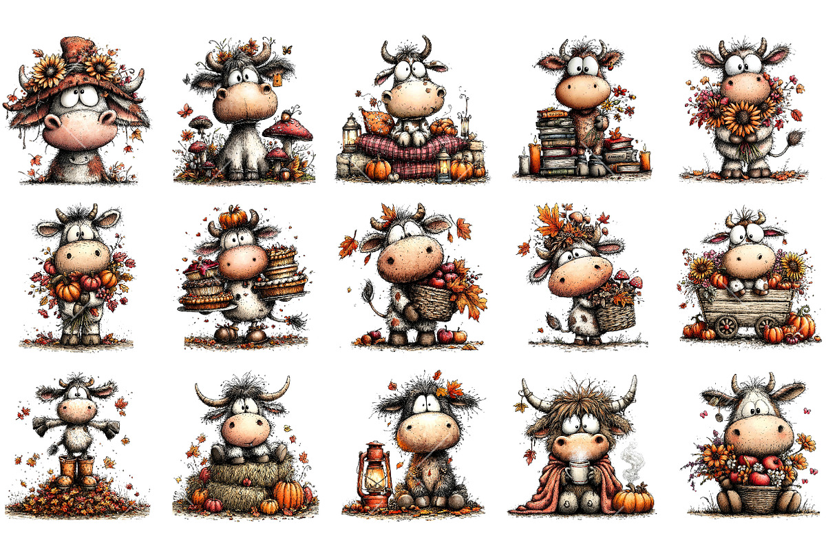 Whimsical Autumn Cow Clipart, a Seasonal Illustration by OK Design (Photo 3 of 6)