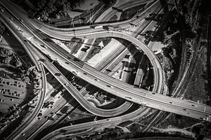 Aerial view of highway interchange. South Bridge. Kiev, Ukraine.