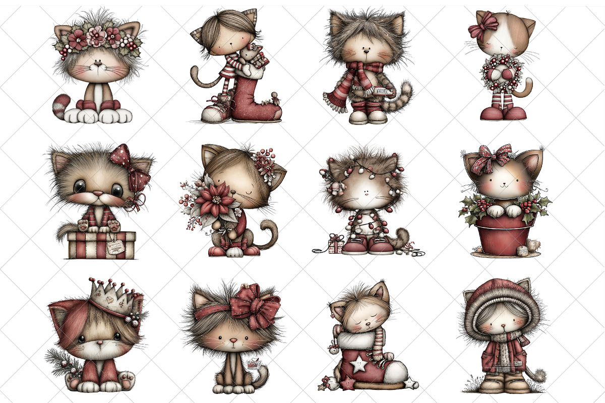 Whimsical Christmas Cat Clipart, an Illustration by SinaCreation (Photo 2 of 8)