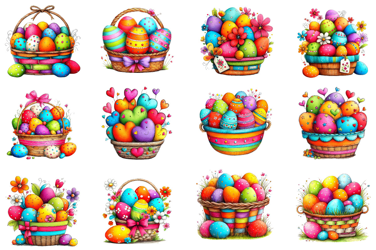 Whimsical Easter Eggs Basket Clipart, an Illustration by Designworld (Photo 3 of 5)
