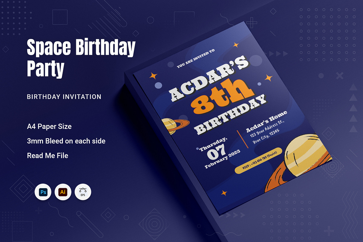 Space Party Birthday Invitation, an Invitation Template by Fannan Studio (Photo 1 of 2)