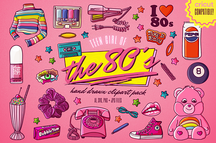 Teenage Girl of the 80's Clipart Set