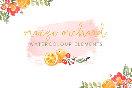 Orange Orchard Watercolor Elements