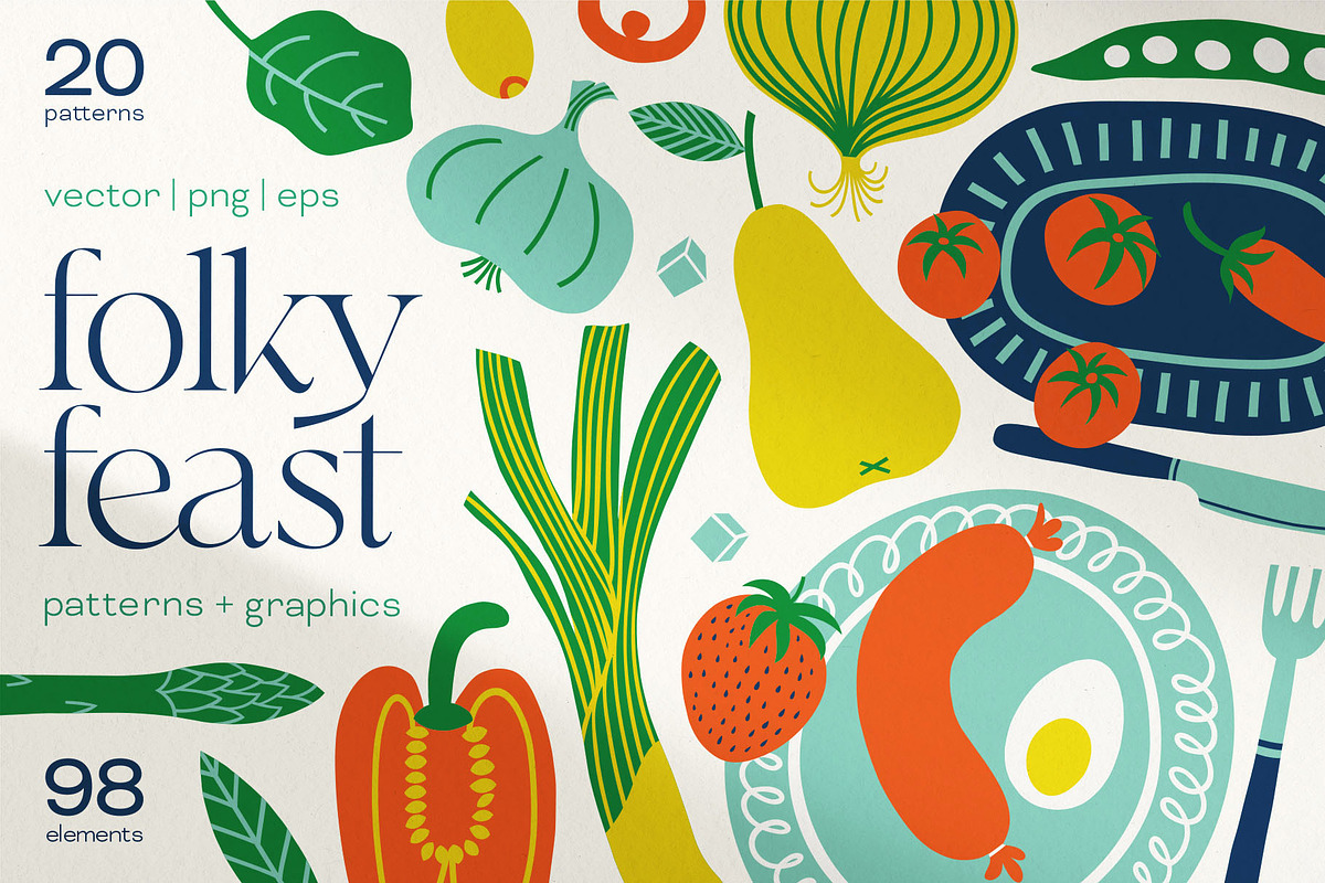 Folky Feast Graphic Collection, a Food Illustration by rouxsupplyco (Photo 1 of 12)