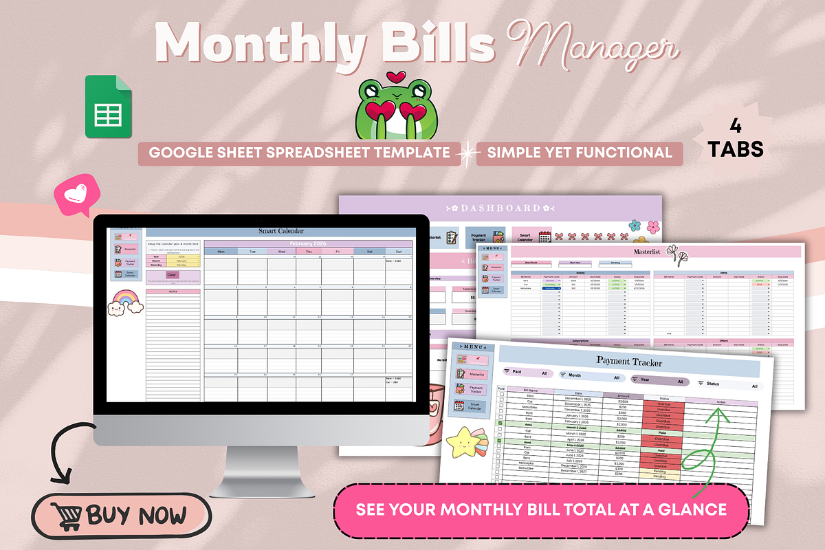 Monthly Bills Manager Spreadsheet, a Stationery Template by bellaROSEworkshop (Photo 6 of 6)