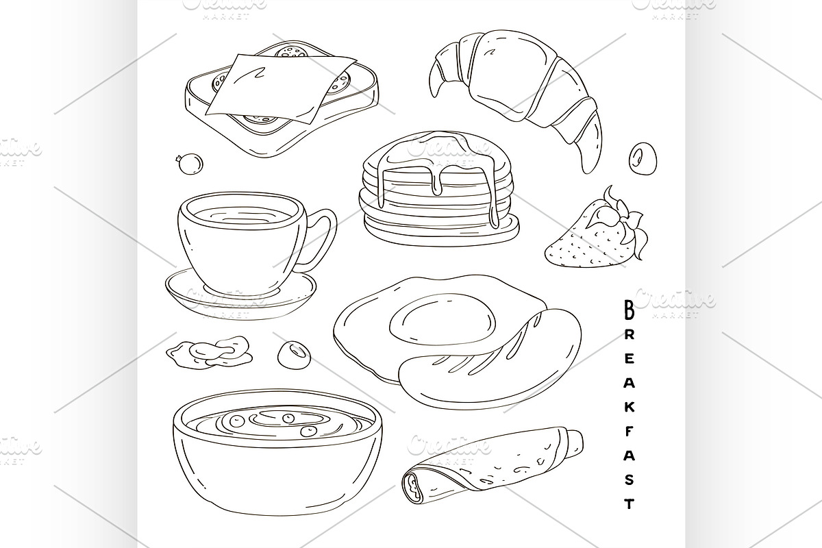 Classic delicous breakfast collectio, a Food Illustration by Netkoff
