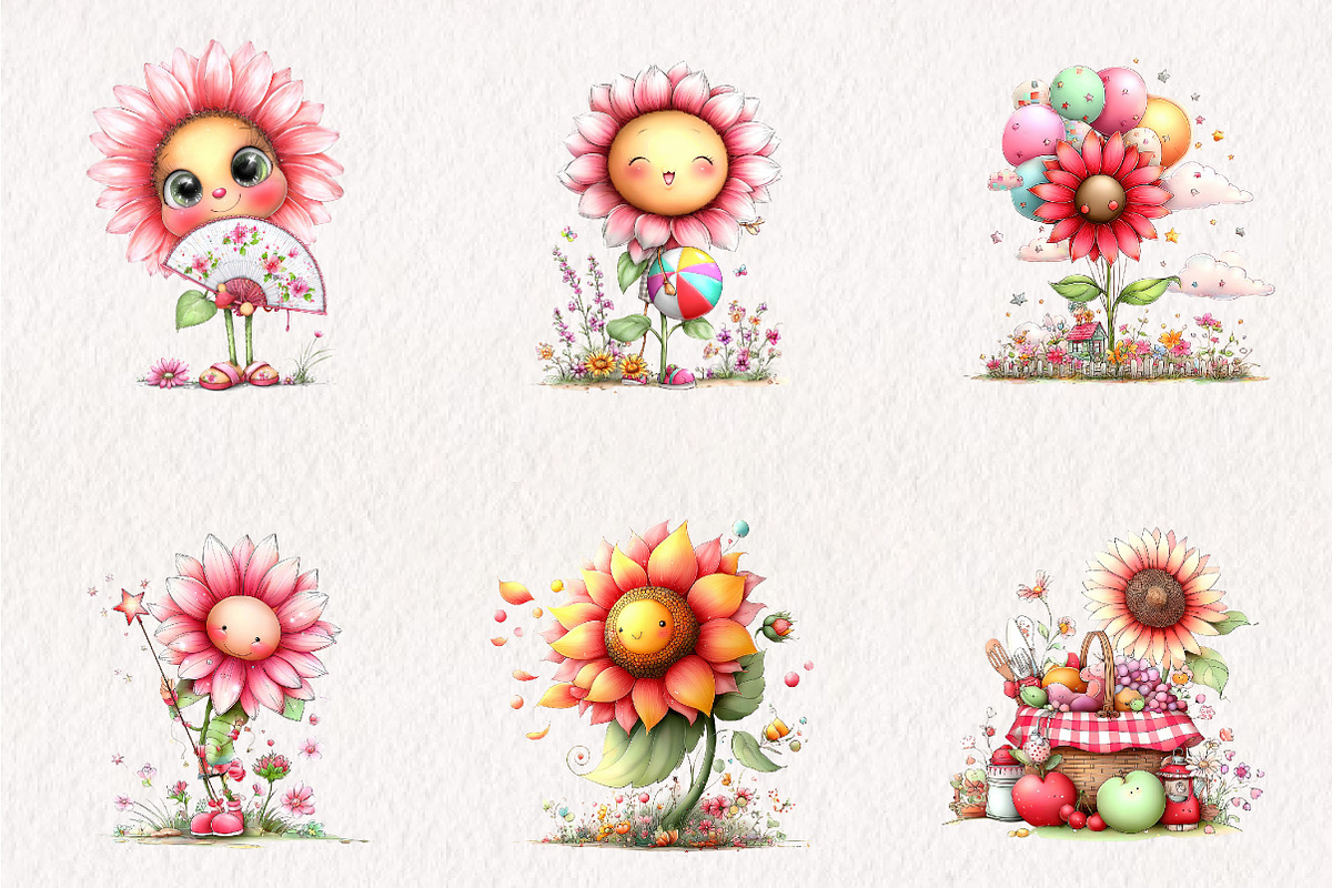 Whimsical Sunflower Summer Clipart, an Illustration by CreationArt (Photo 7 of 7)